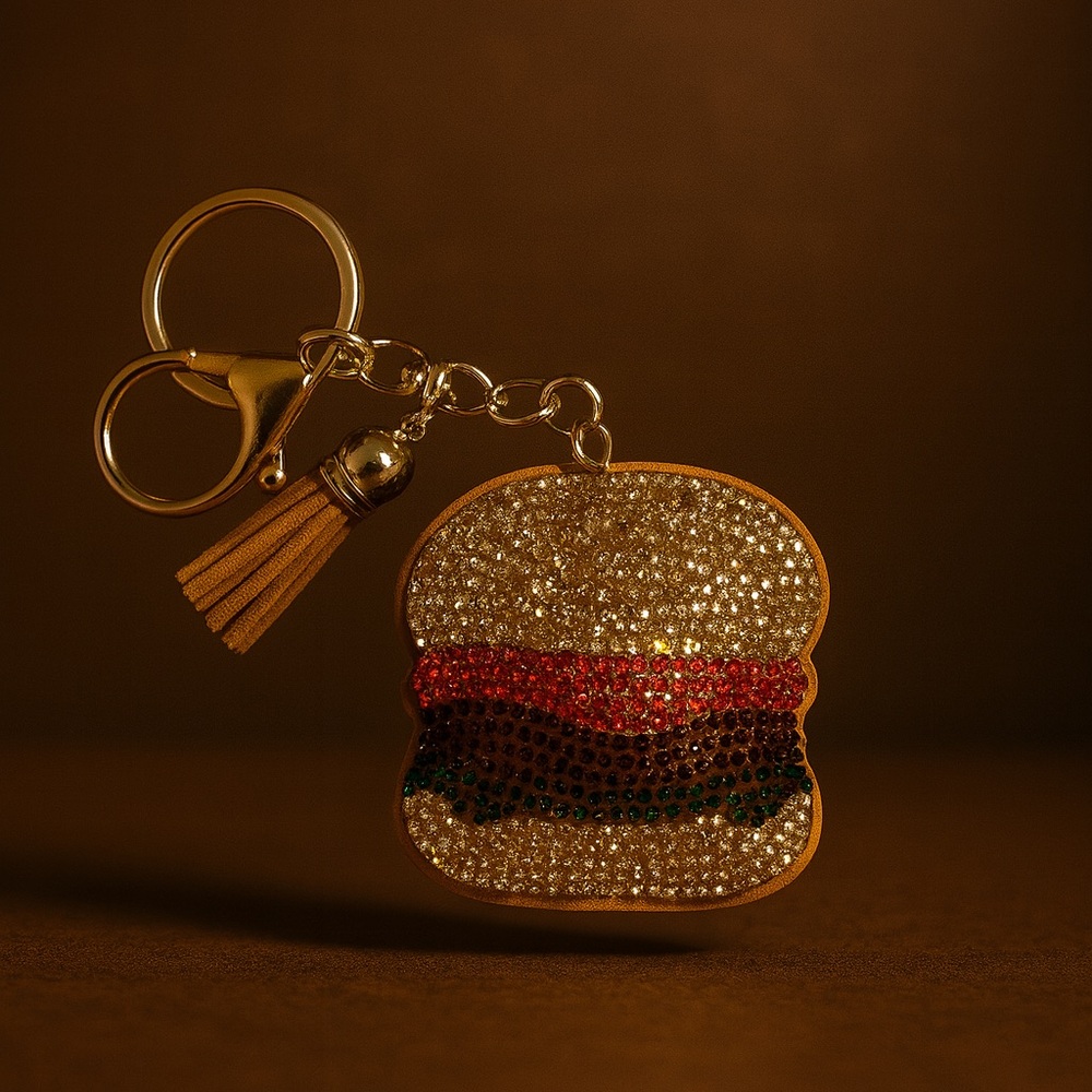 Sparkling Burger Keychain with Tassel
